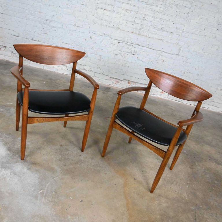 Vintage MCM Oak & Walnut Pair of Host Dining Arm Chairs by Warren Church for Lane Perception