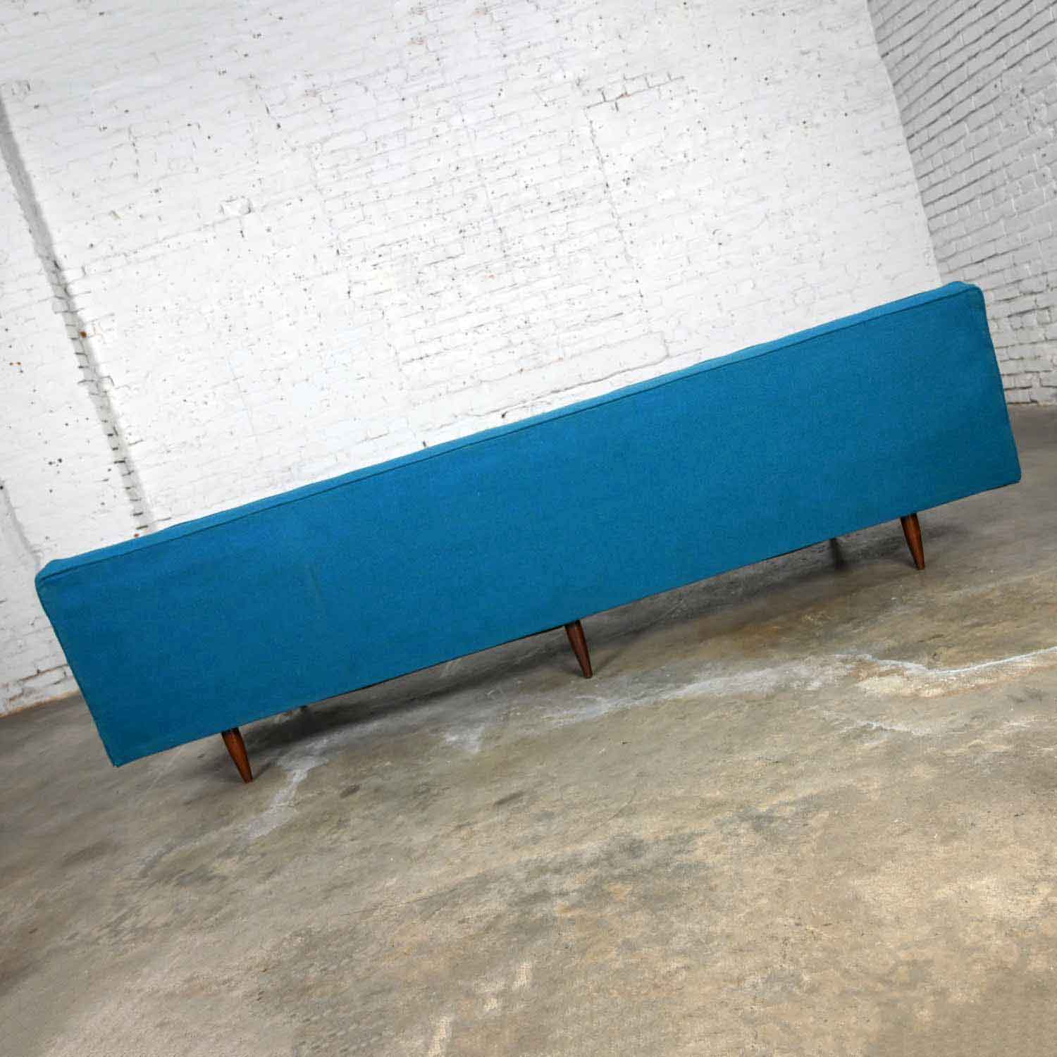 Vintage Mid-Century Modern Turquoise Lawson 4 Cushion Sofa Attributed to Milo Baughman for James Inc.