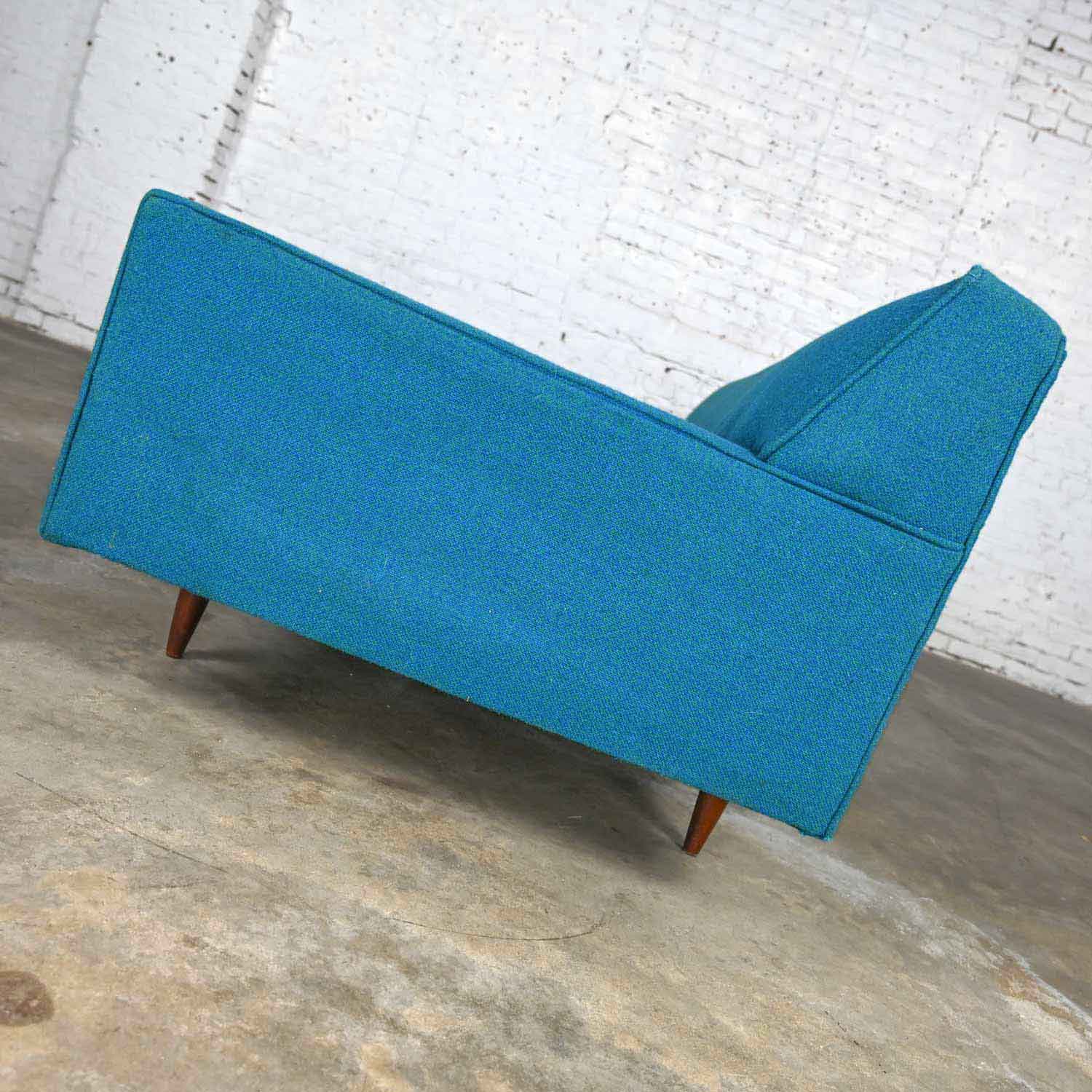 Vintage Mid-Century Modern Turquoise Lawson 4 Cushion Sofa Attributed to Milo Baughman for James Inc.