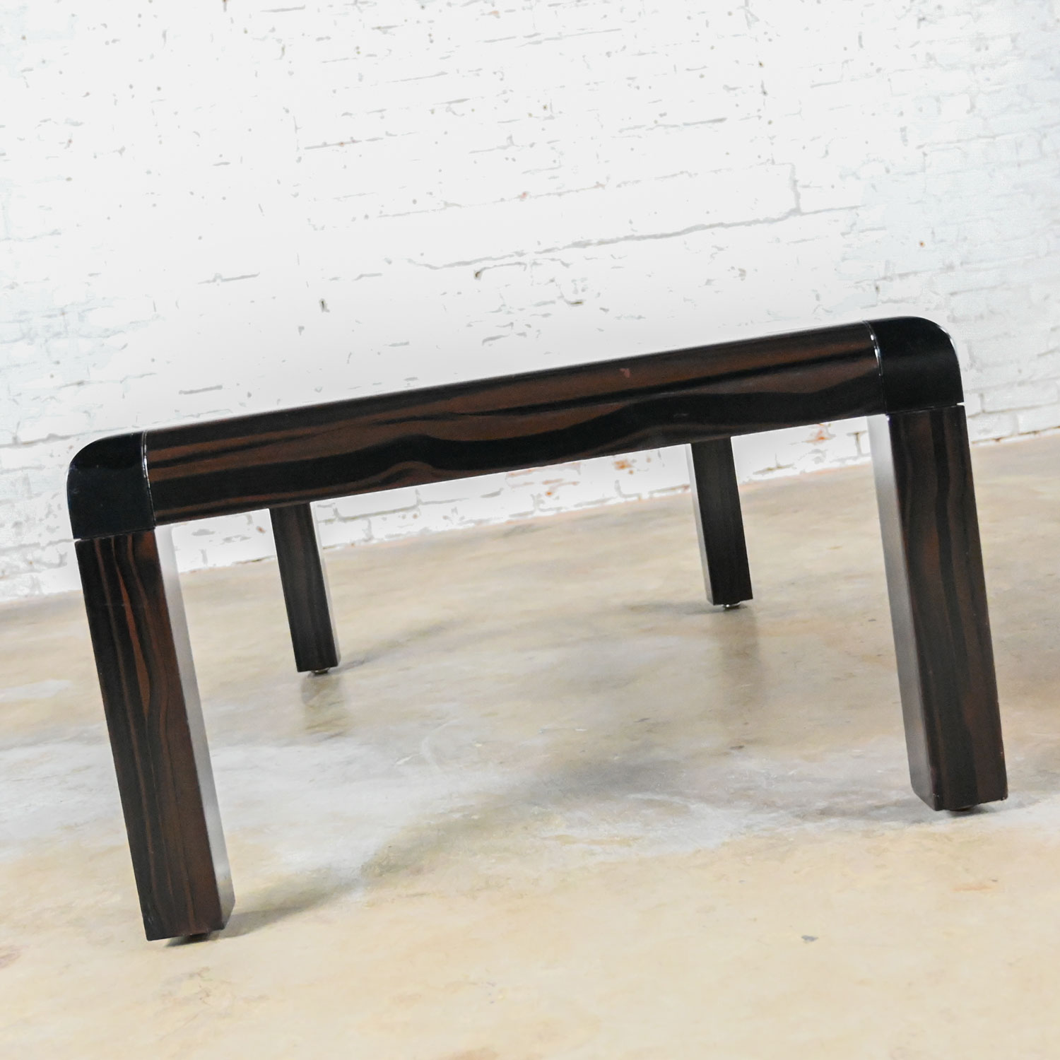 Vintage Modern Coffee Table Black & Faux Finish Lacquer with Black Leather Top Signed by Karl Springer
