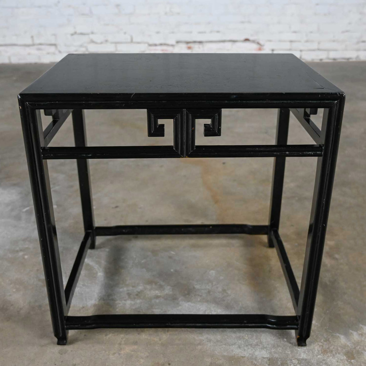 Vintage Chinoiserie Rectangular Black Accent or Side Table by Baker