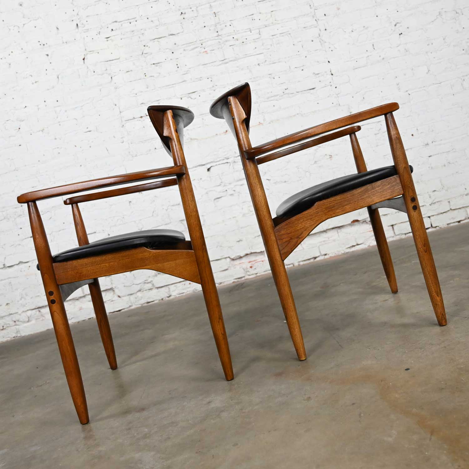 Vintage MCM Oak & Walnut Pair of Host Dining Arm Chairs by Warren Church for Lane Perception