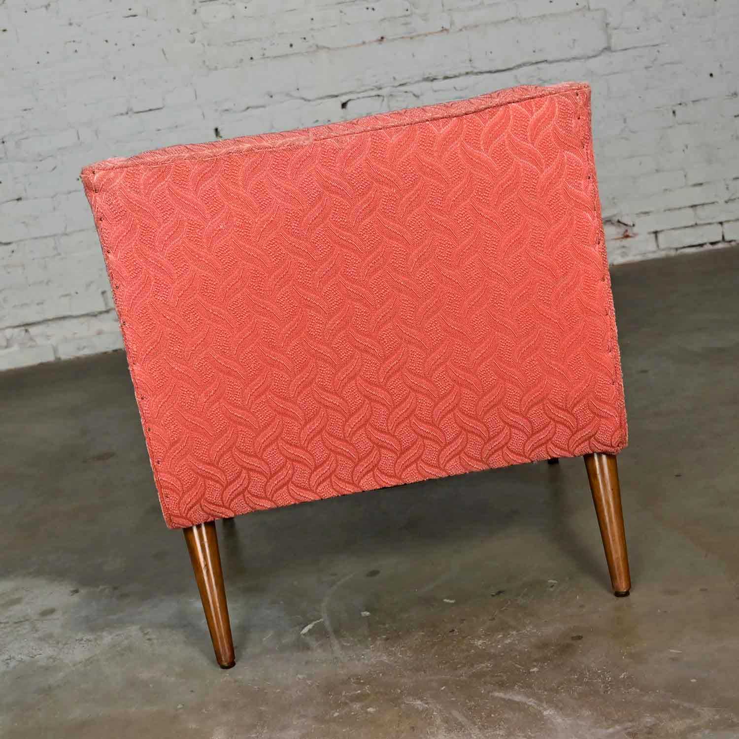 Vintage Mid Century Modern Coral Frieze Upholstered Modified Slipper Chair