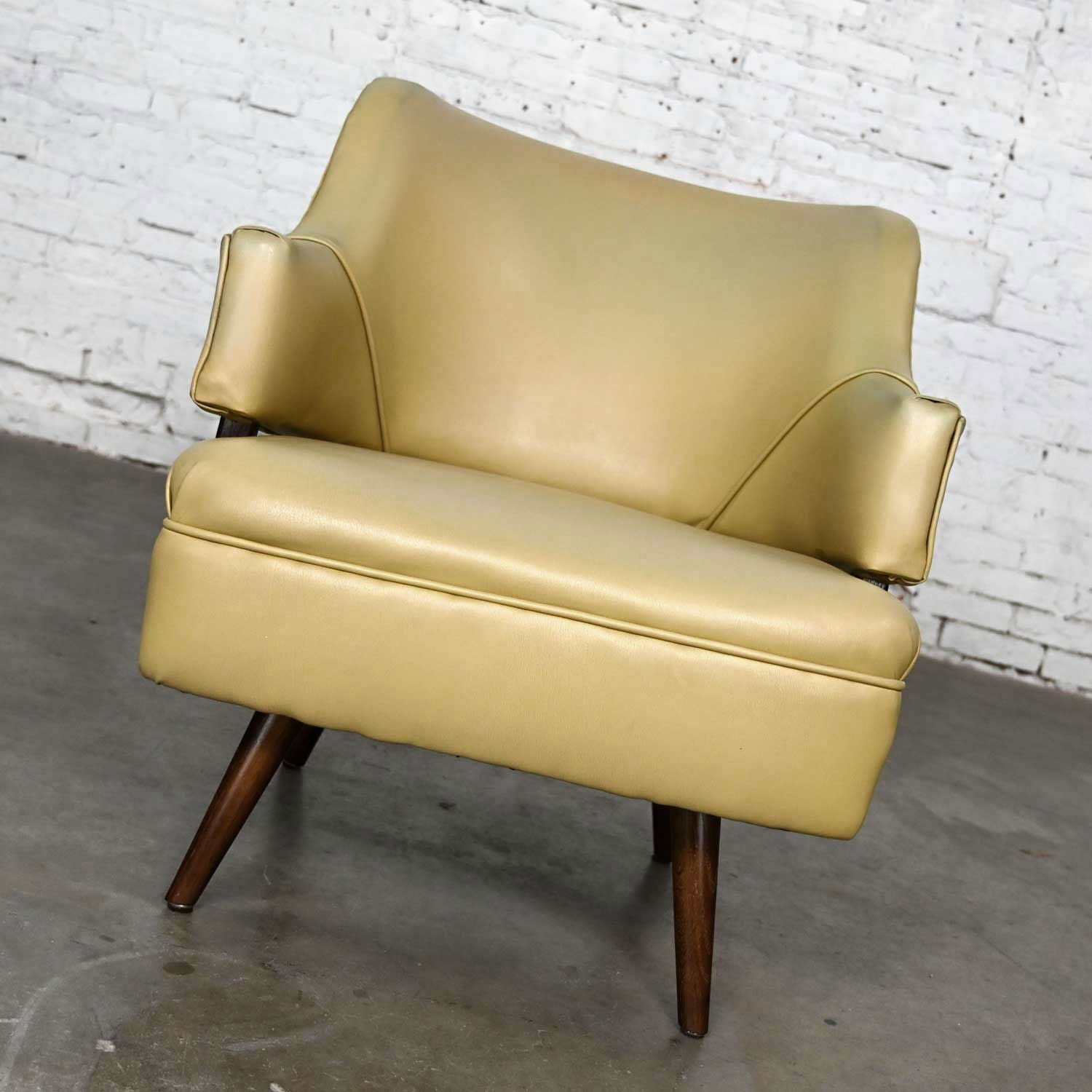 MCM Khaki Vinyl Faux Leather Accent or Side Armchair in the Style of Kroehler
