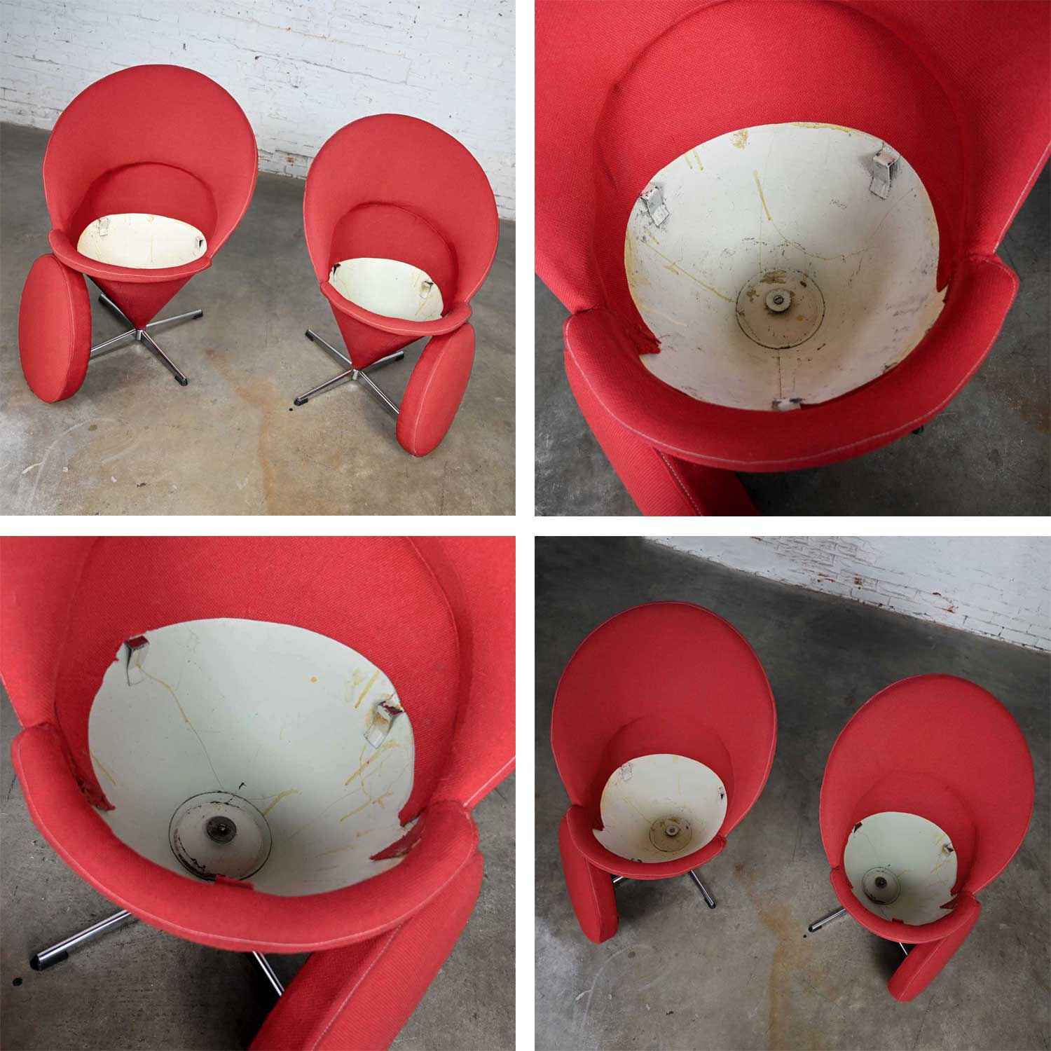 Vintage Mid-Century Modern Red Cone Chairs by Verner Panton for Fritz Hansen a Pair
