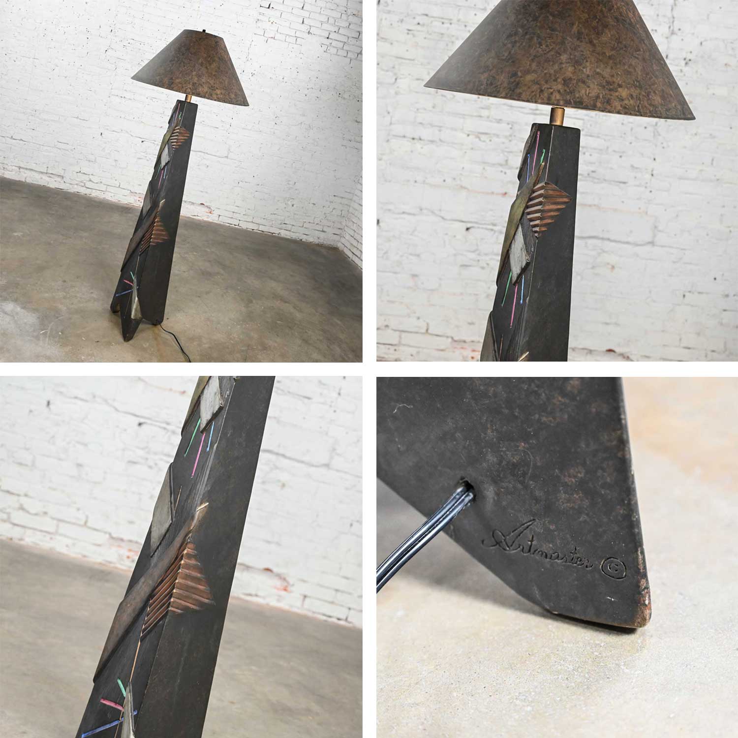 Postmodern Artmaster Studios Geometric Triangular Hand Painted Plaster Floor Lamp