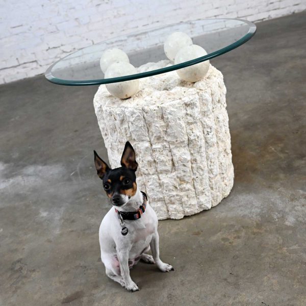 Postmodern Round Tessellated Mactan Stone Base Side Table with 4