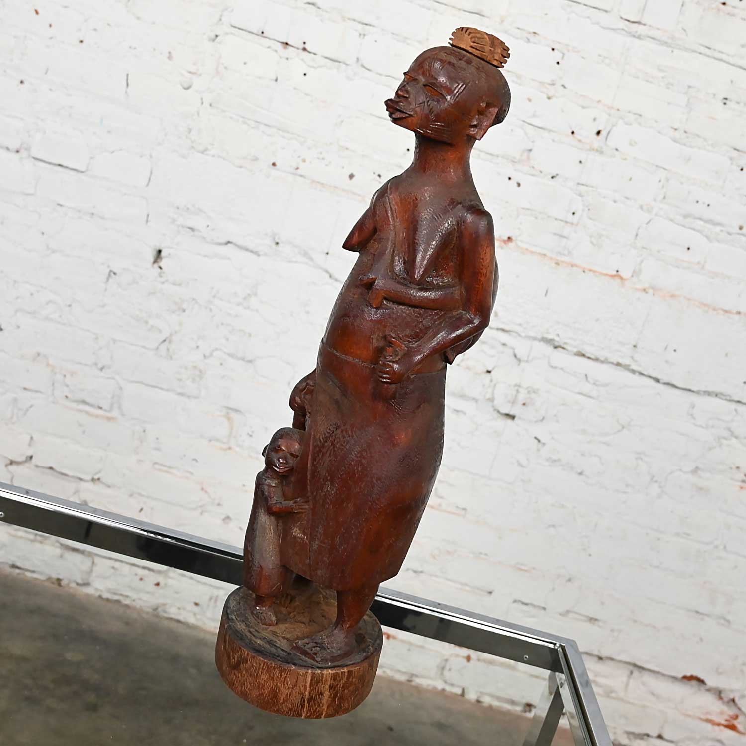 Vintage Tribal Makonde Hand Carved Ebony Wood Art Sculpture Mother & Children
