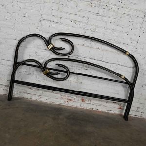 Art Deco Revival Black & Gold Accent Flattened Metal Tube Queen Bed by Michele Archiutti