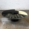 Postmodern Rotating Coffee Table with 3 Wedge Top Sections Black White & Faux Marble After Dakota Jackson Self Winding Coffee Table