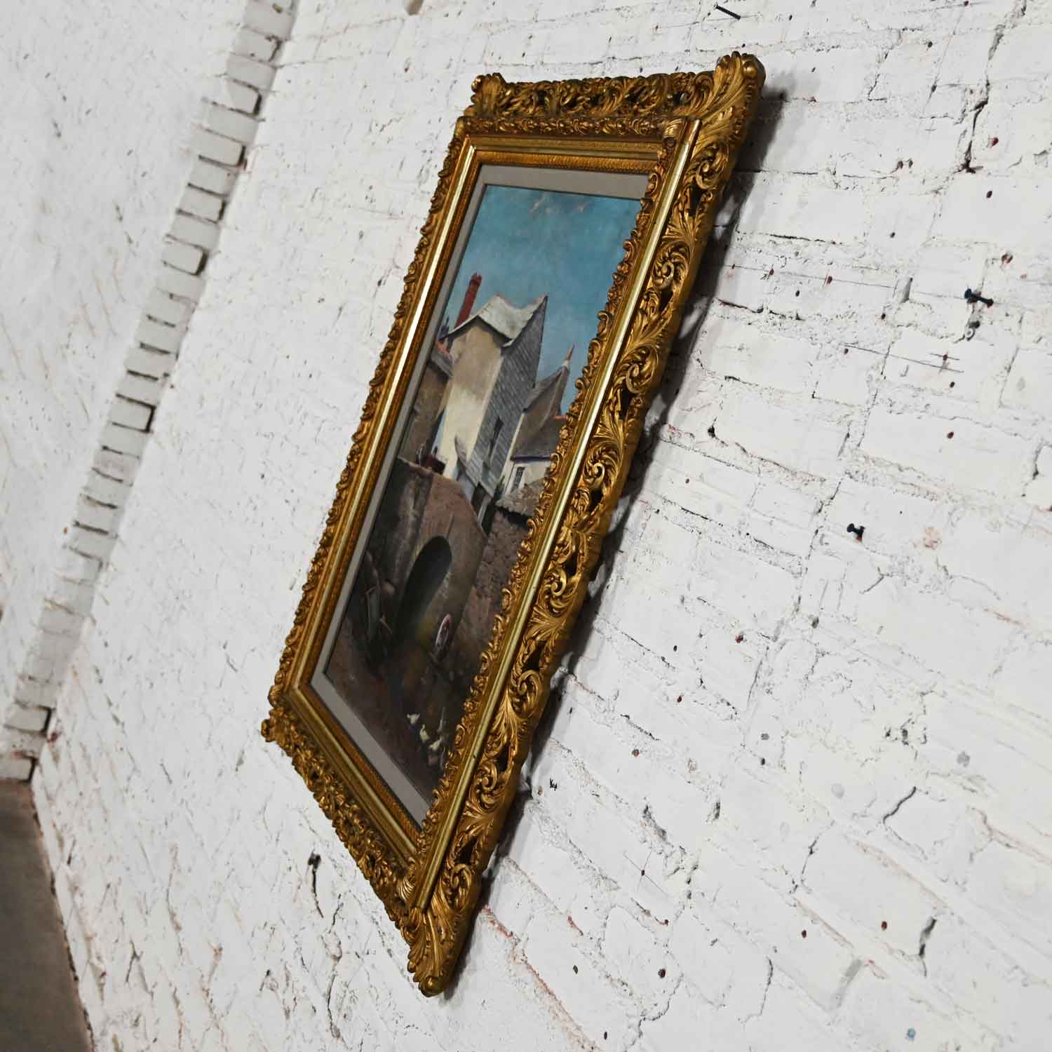 Antique Realism Landscape Oil Painting by Hely Smith Titled Polperro Original Gilded Baroque Frame Dated 1896