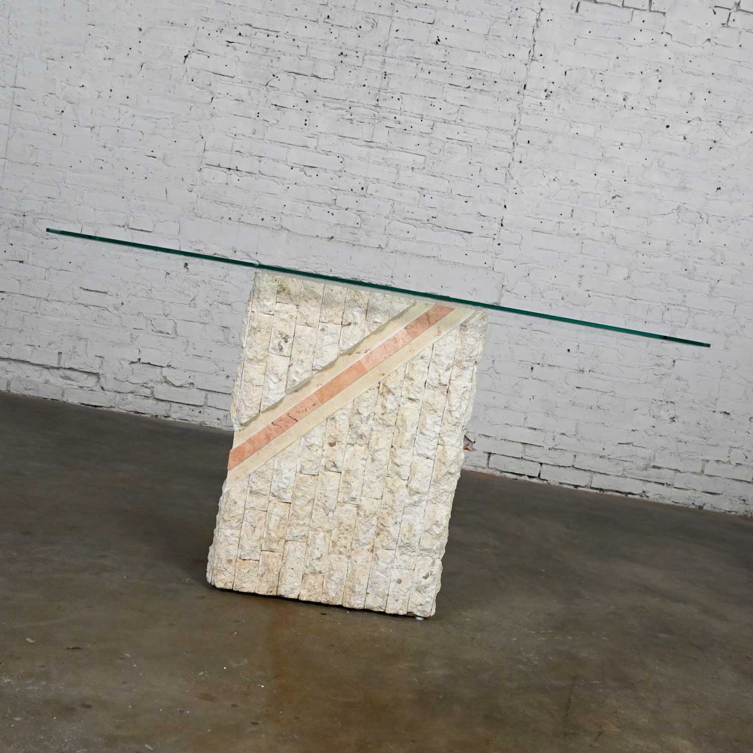 Modern Tessellated Mactan Stone Sofa Table Diagonal Peach Stripe Style of Maitland Smith
