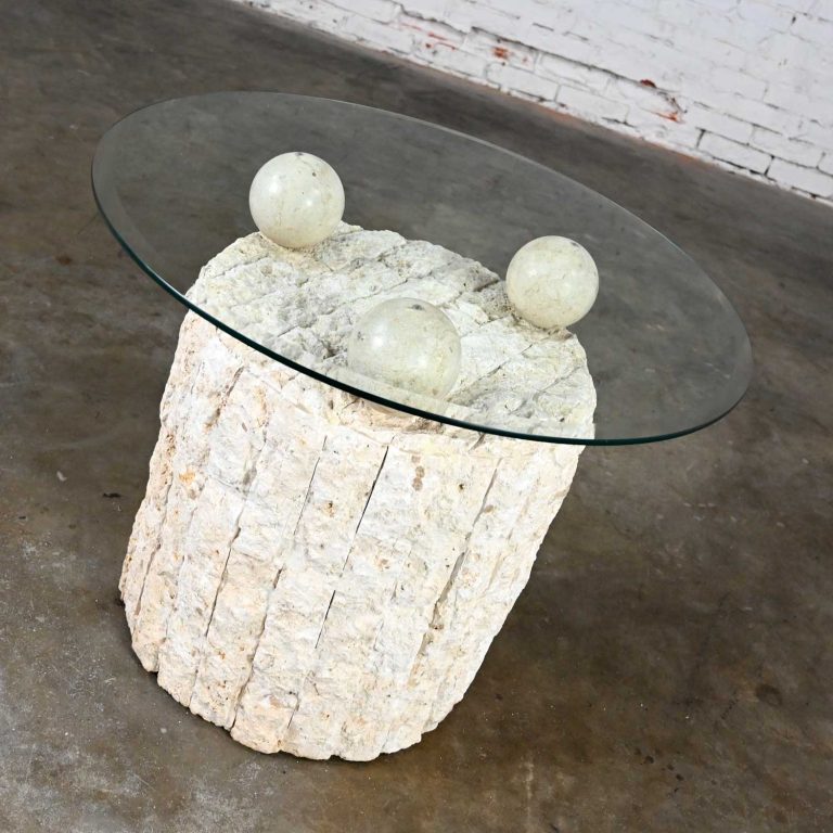 Postmodern Round Tessellated Mactan Stone Base Side Table with 3
