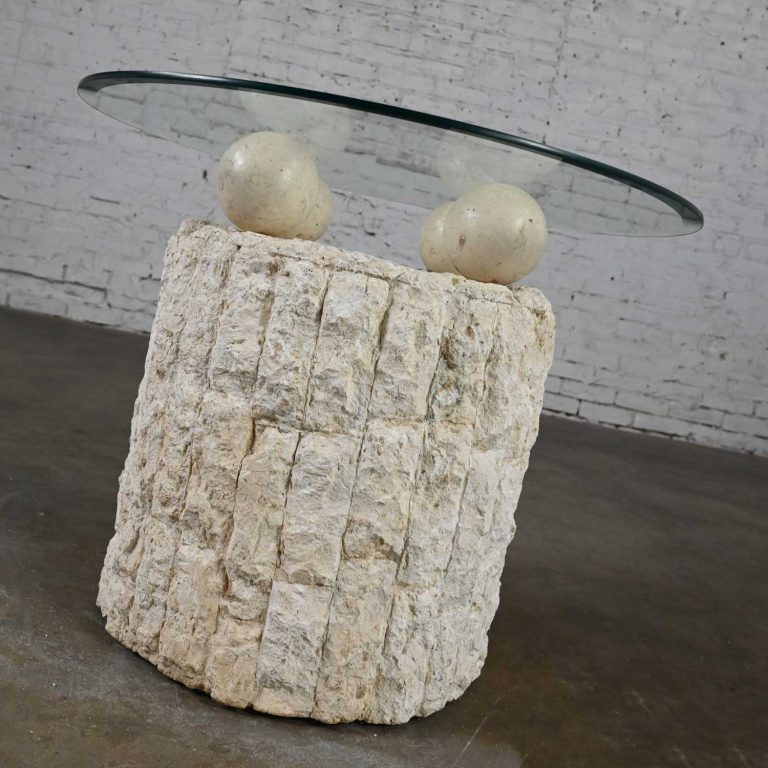 Postmodern Round Tessellated Mactan Stone Base Side Table with 4