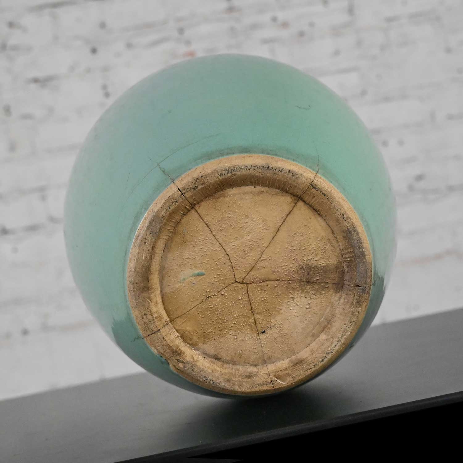 Vintage Large Arts & Crafts Sea Green Crackle Glazed Urn Shaped Floor Vase