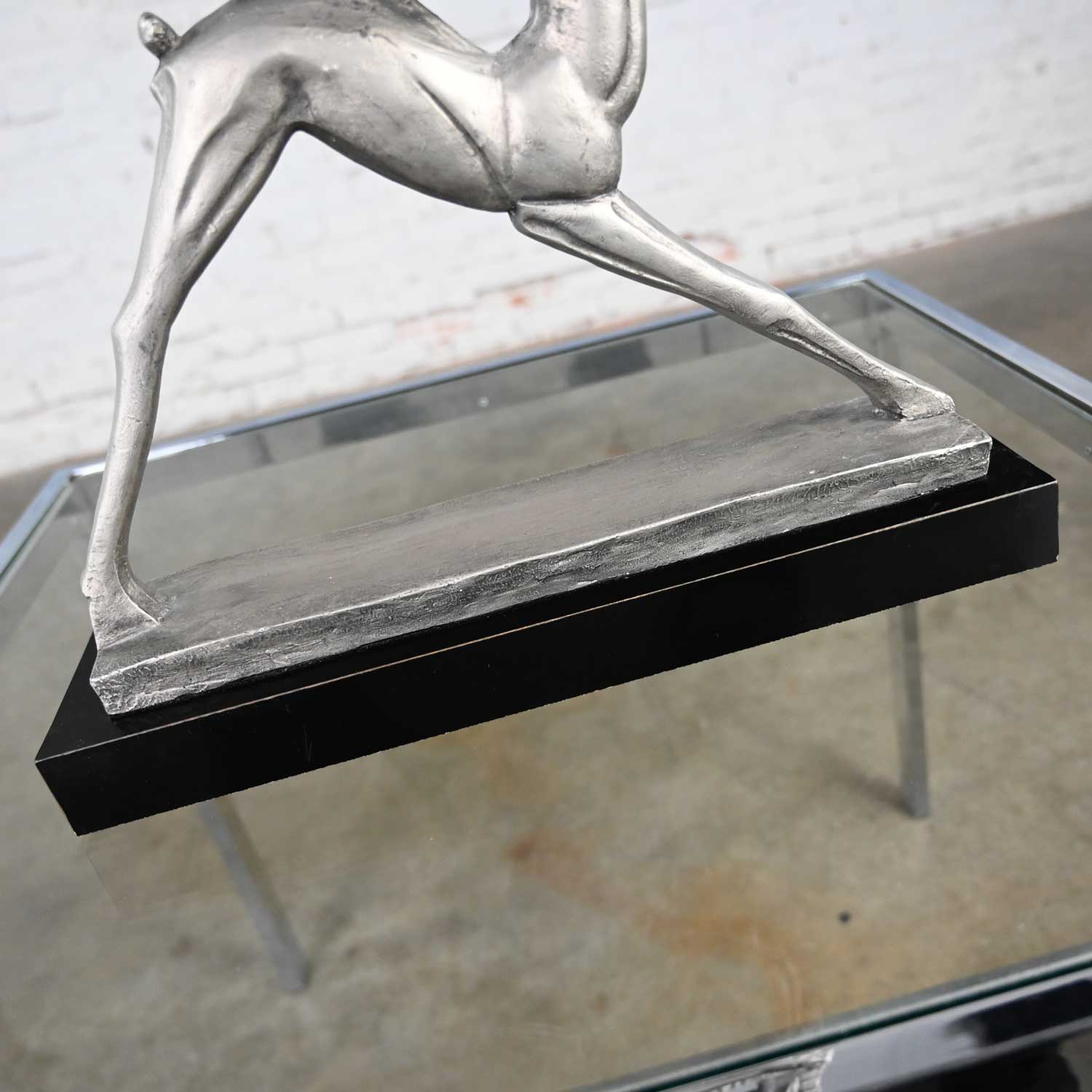 Vintage Modern or Art Deco Revival Silver Painted Ibex Ram Sculpture Signed by David Fisher for Austin Sculptures