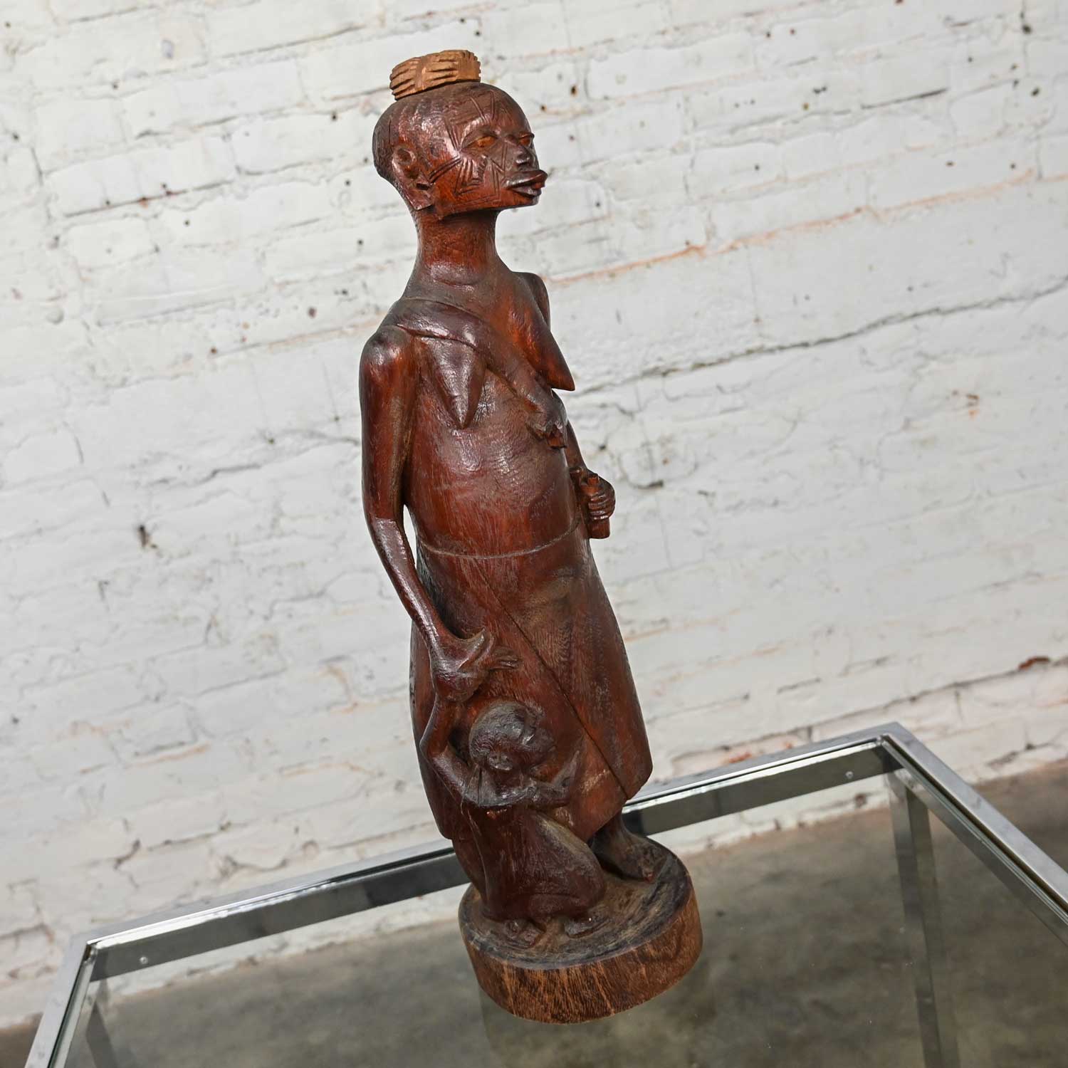 Vintage Tribal Makonde Hand Carved Ebony Wood Art Sculpture Mother & Children
