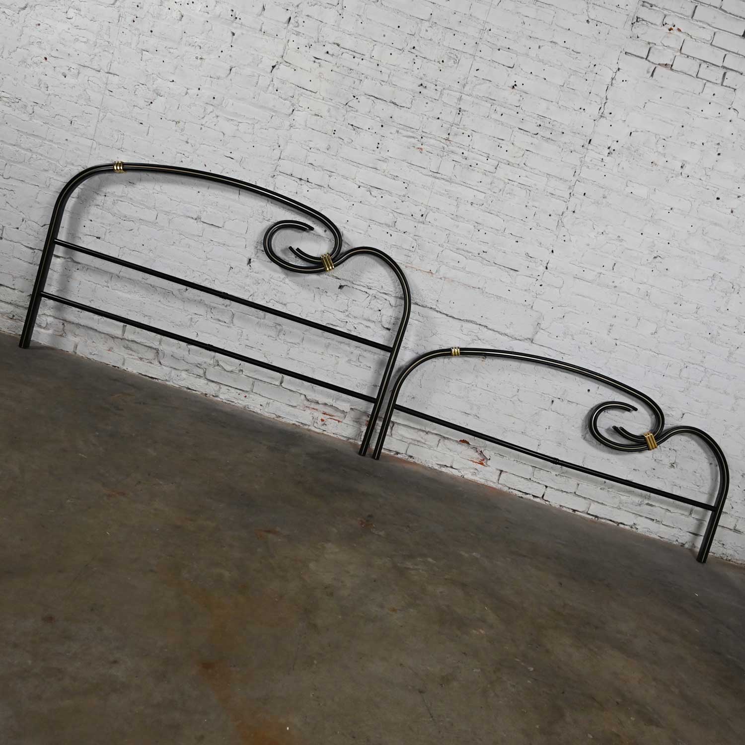 Art Deco Revival Black & Gold Accent Flattened Metal Tube Queen Bed by Michele Archiutti