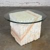 Modern Tessellated Mactan Stone Square End Table Peach Stripe Style of Maitland Smith