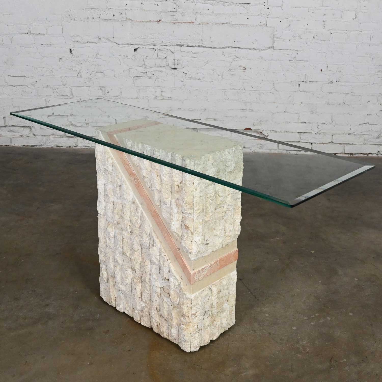 Modern Tessellated Mactan Stone Sofa Table Diagonal Peach Stripe Style of Maitland Smith