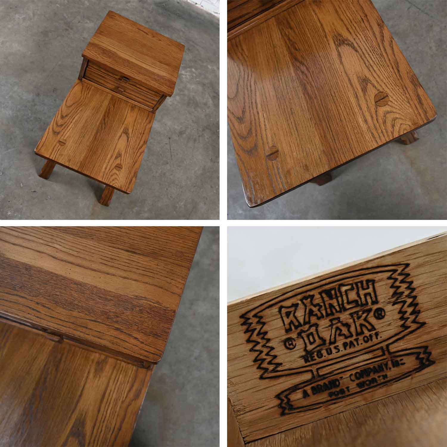Vintage Rustic Ranch Oak Step End Table with 2 Drawers & Acorn Brown finish by A. Brandt