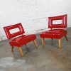 Vintage MCM Keyhole Back Original Red Faux Leather Slipper Chairs Attributed to Viking Artline a Pair