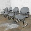 Vintage Modern Steelcase Chrome Tube Cantilever Base & Gray Faux Leather Chairs set of 4