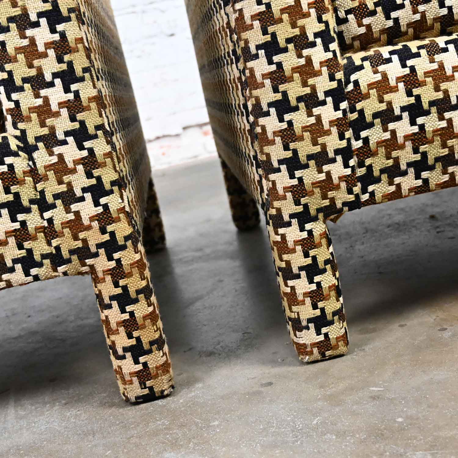 Vintage Mid-Century Modern to Modern Parson’s Cube Club Chairs Houndstooth Fabric a Pair