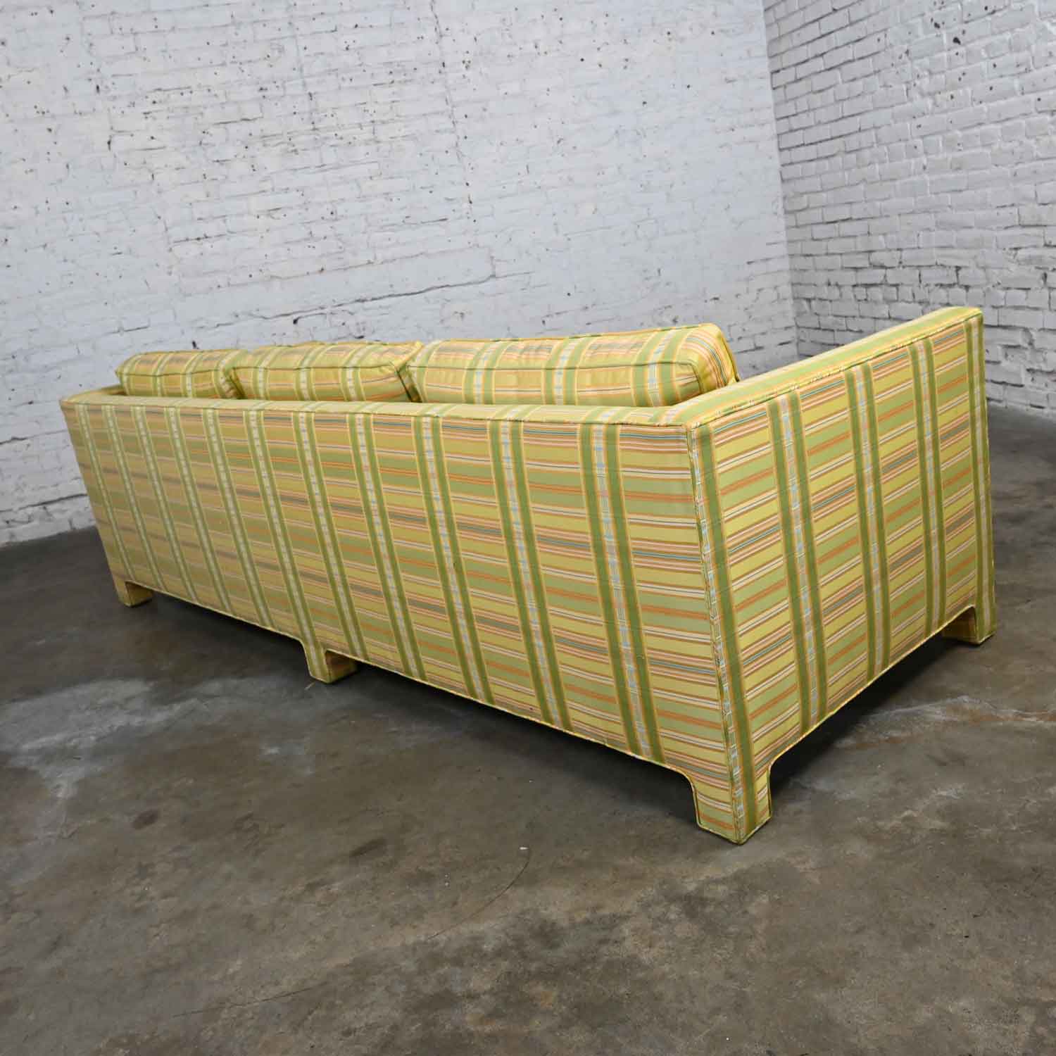 Vintage MCM to Modern Yellow & Chartreuse Plaid Tuxedo Sofa by Henredon