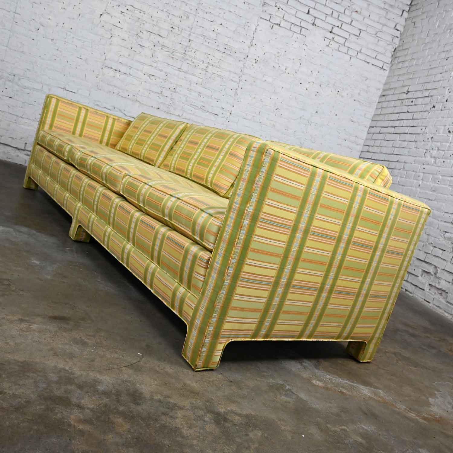 Vintage MCM to Modern Yellow & Chartreuse Plaid Tuxedo Sofa by Henredon