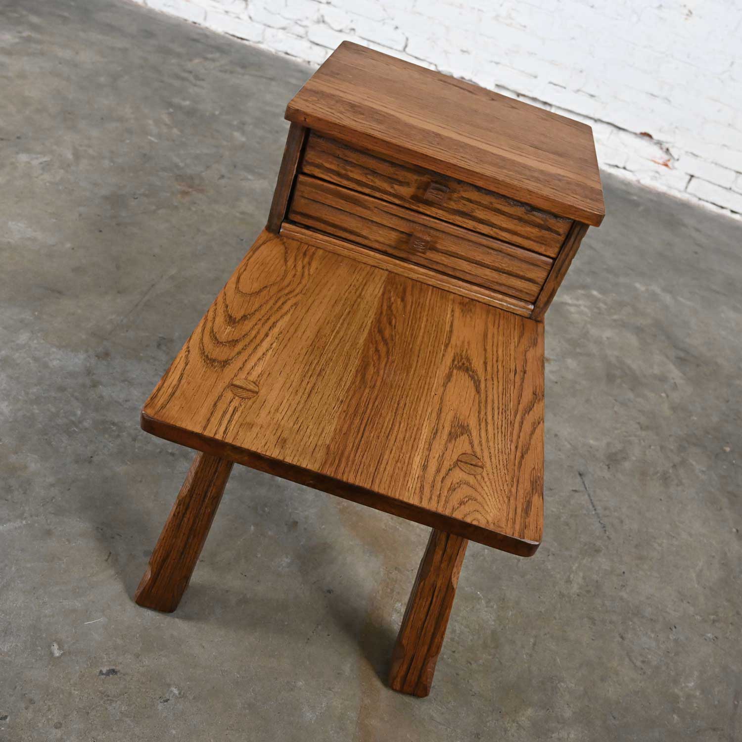 Vintage Rustic Ranch Oak Step End Table with 2 Drawers & Acorn Brown finish by A. Brandt