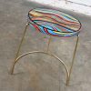 Vintage MCM Stool with Round Colorful Vinyl Seat & Brass Plated Steel Asymmetric Base