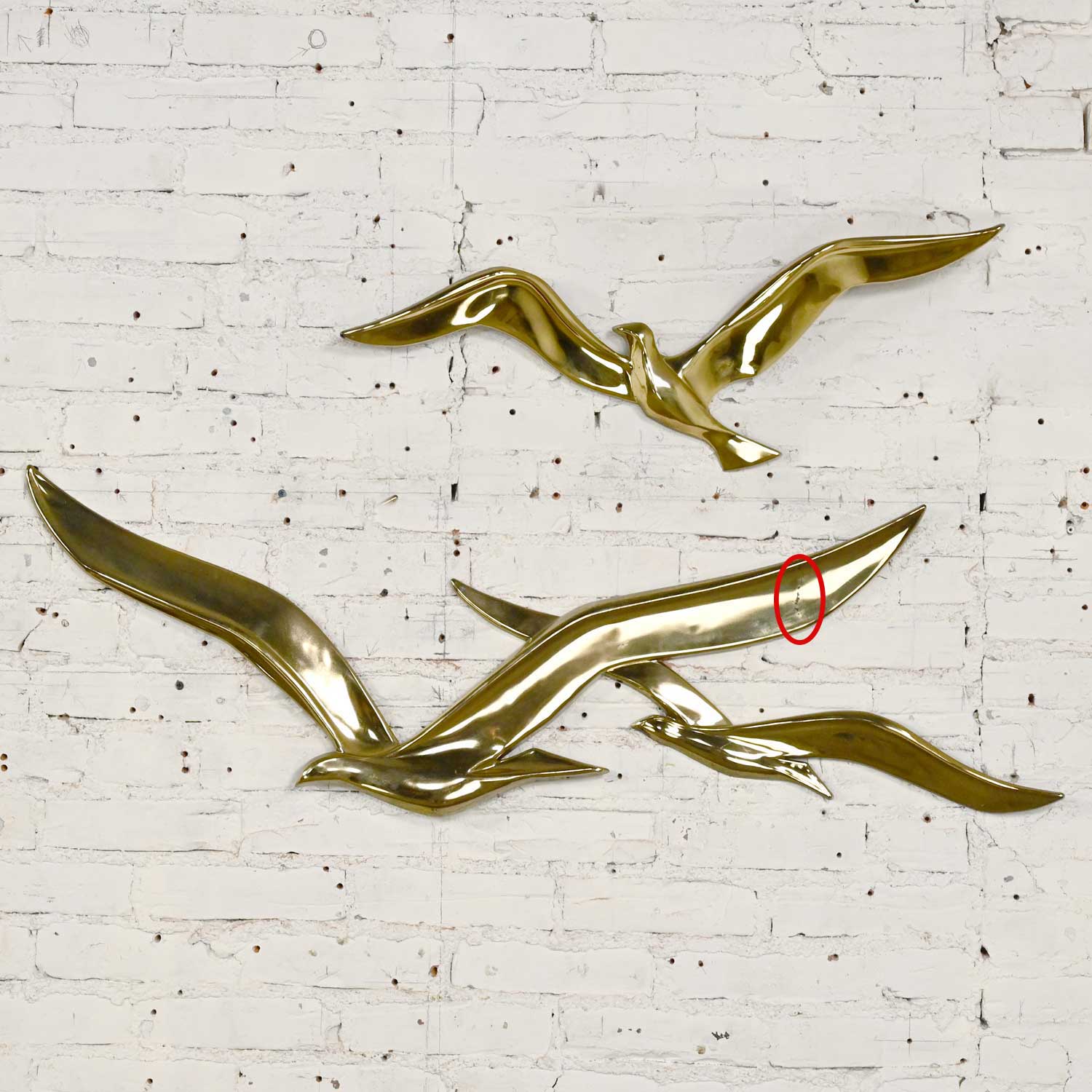 Vintage Mid-Century Modern Gilded Plastic Seagulls in Flight Birds 2 Piece Wall Sculpture by Syroco