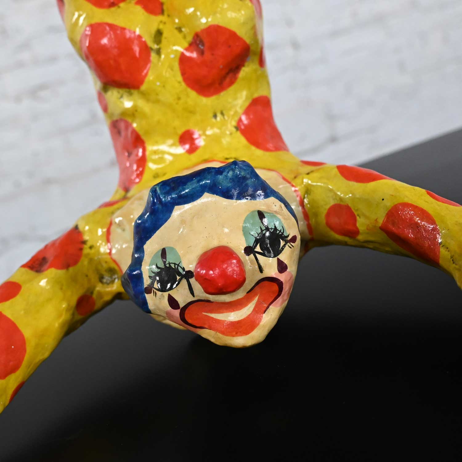 Vintage Handmade Painted Acrobatic Papier Mache Clowns from Mexico Attributed to Jeanne Valentine a Pair