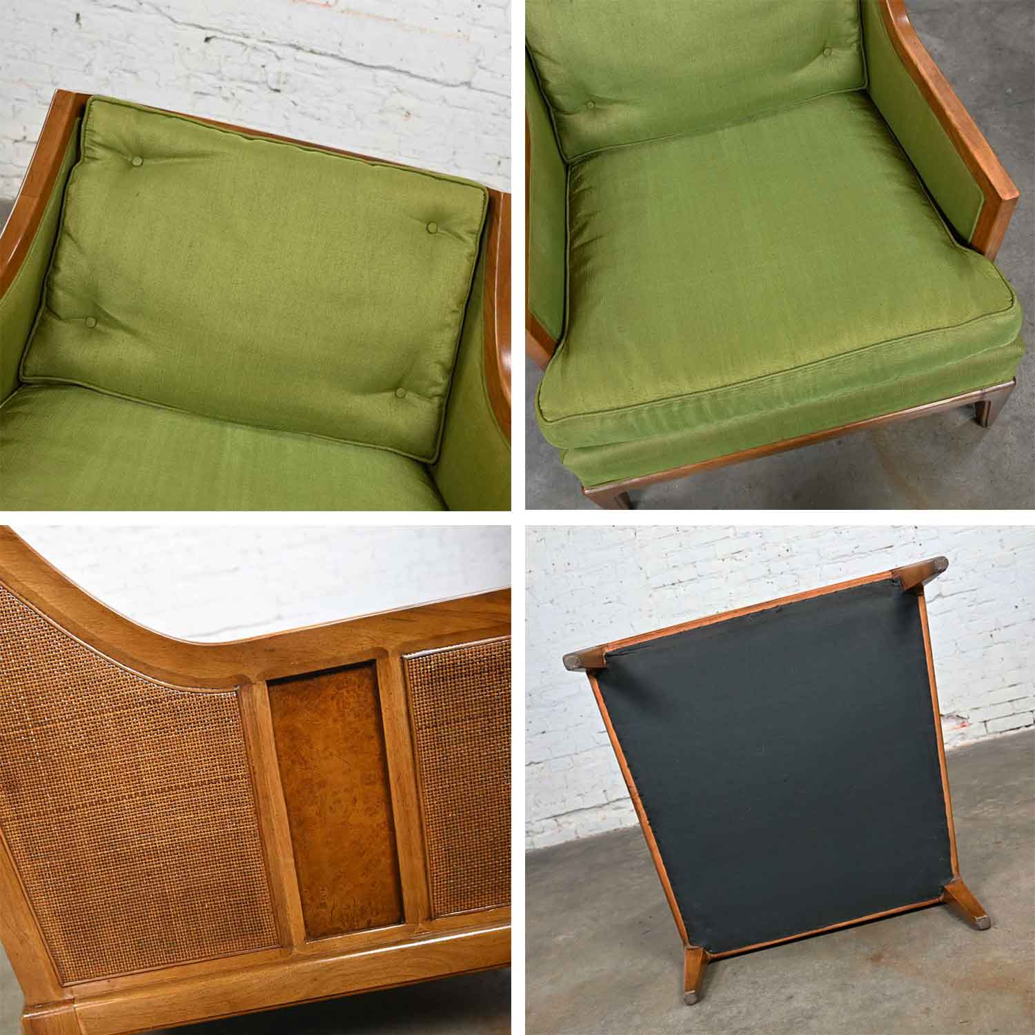 Vintage MCM Sears & Roebuck by Drexel Symphony Collection Green Upholstered & Cane Lounge Chair