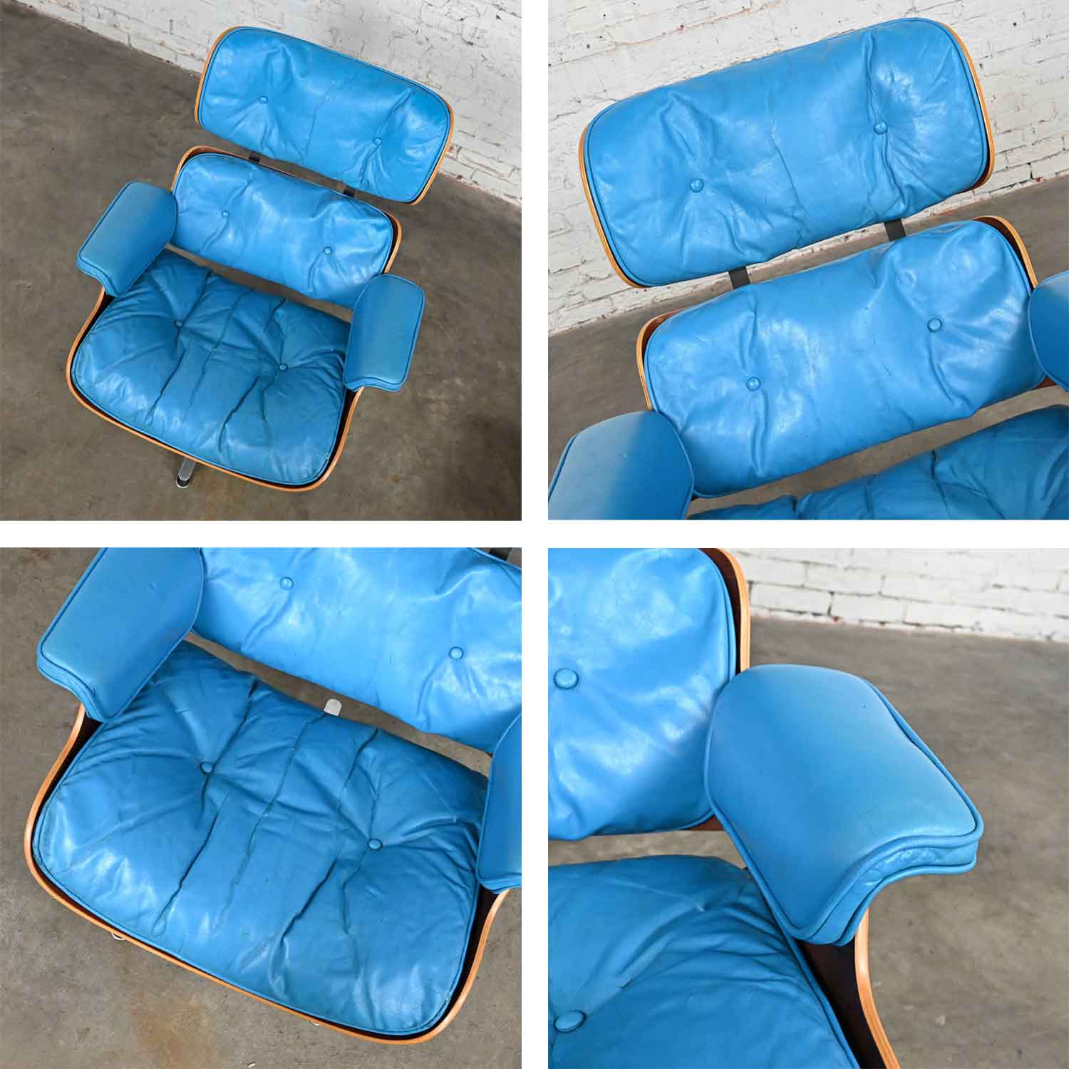 Vintage Eames 670 Lounge Chair & 671 Ottoman in Blue Leather & Walnut & Rosewood for Herman Miller