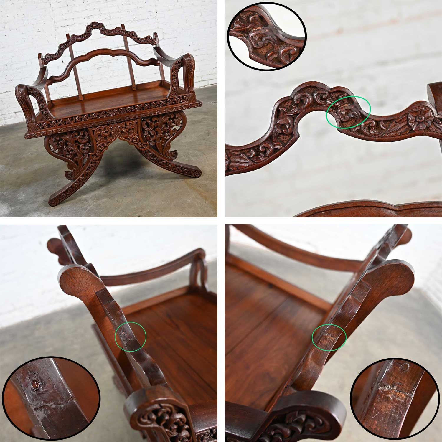 Vintage Chinoiserie Hand Carved Rosewood Howdah or Elephant Saddle Chair from Bangkok Thailand