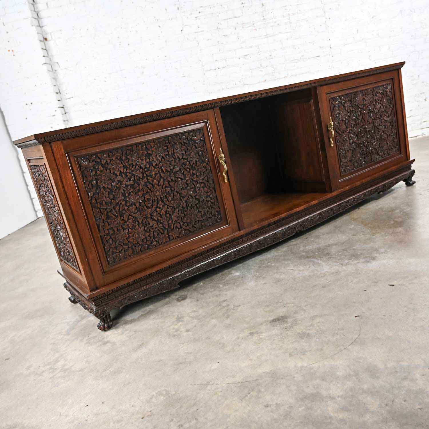 Vintage Chinoiserie Hand Carved Rosewood Credenza Buffet Cabinet from Bangkok Thailand