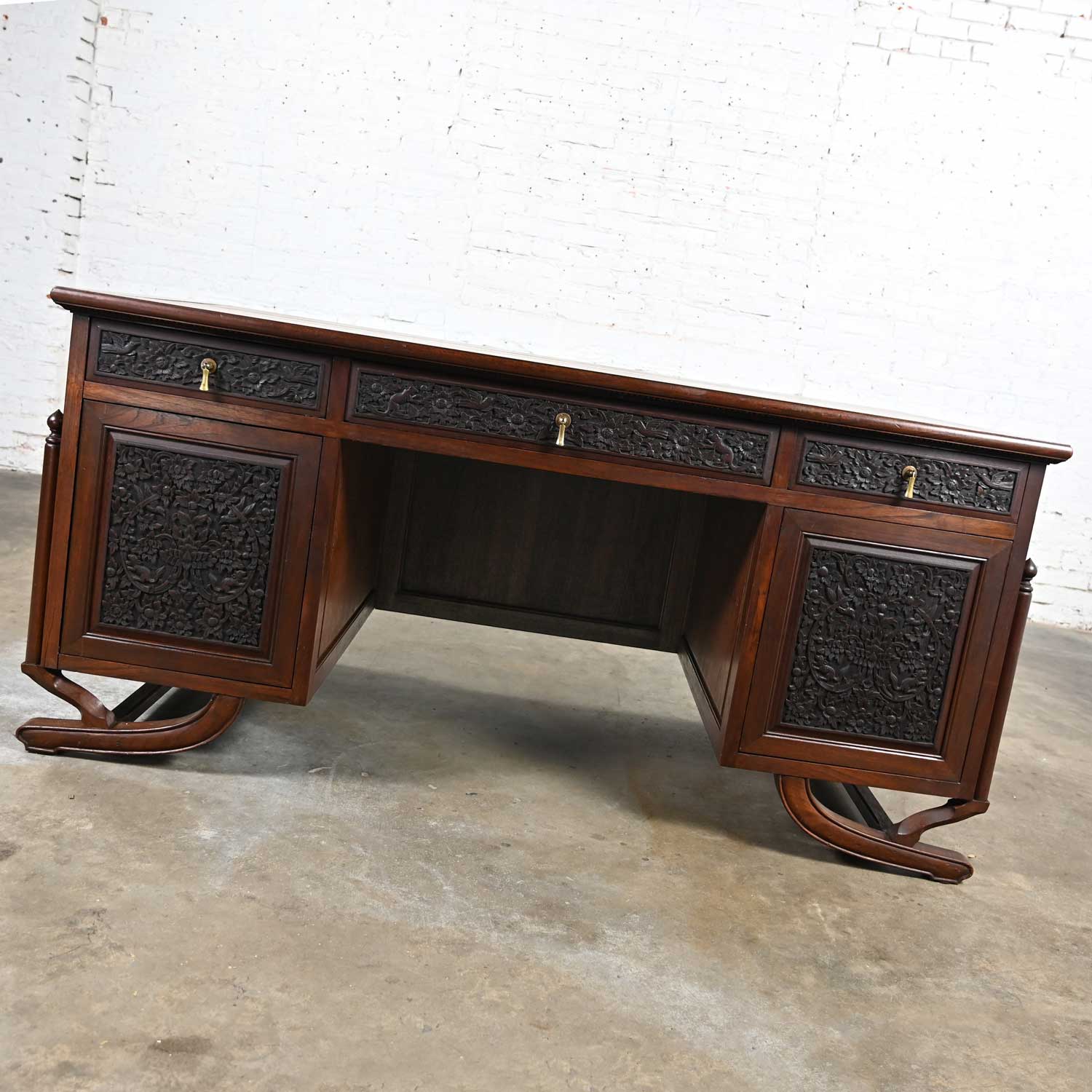 Vintage Chinoiserie Hand Carved Rosewood Desk from Bangkok Thailand