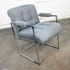 Vintage Modern Chrome & Blue Gray Fabric Thin Line Armchair by Milo Baughman for Thayer Coggin