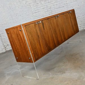 Vintage MCM to Modern Rosewood Buffet Credenza Lucite Legs & Chrome Accent Attributed to Bernhardt Flair