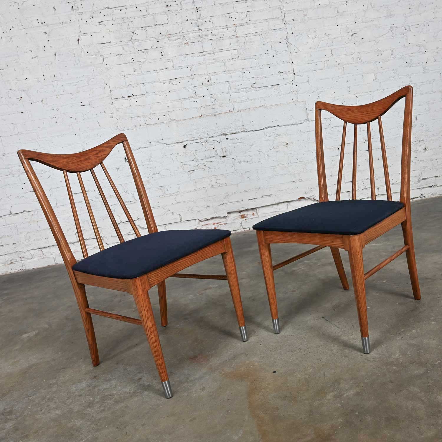 Vintage MCM Keller Furniture Oak Valkerie II Line Dining Chairs by Edmond J Spence a Pair