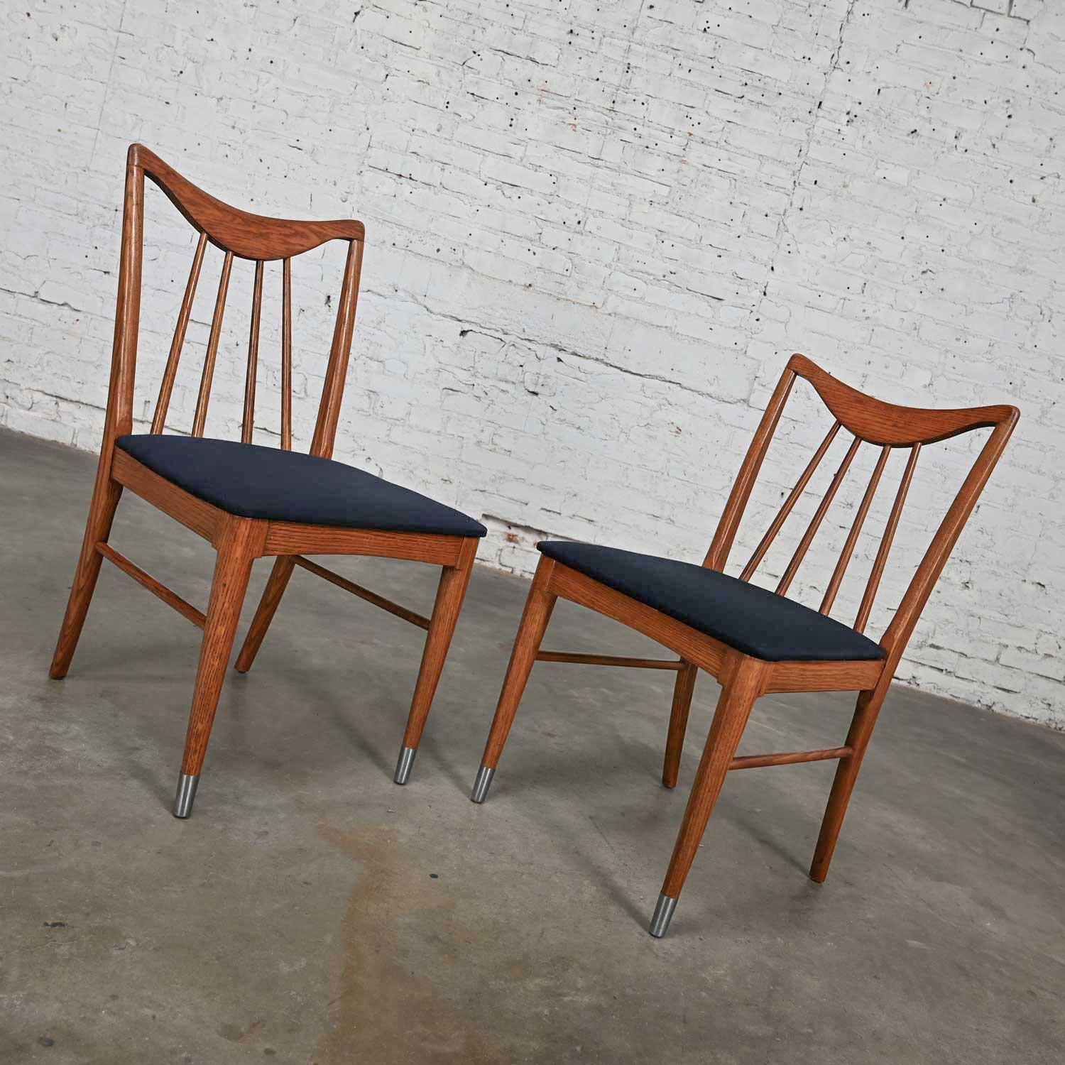 Vintage MCM Keller Furniture Oak Valkerie II Line Dining Chairs by Edmond J Spence a Pair