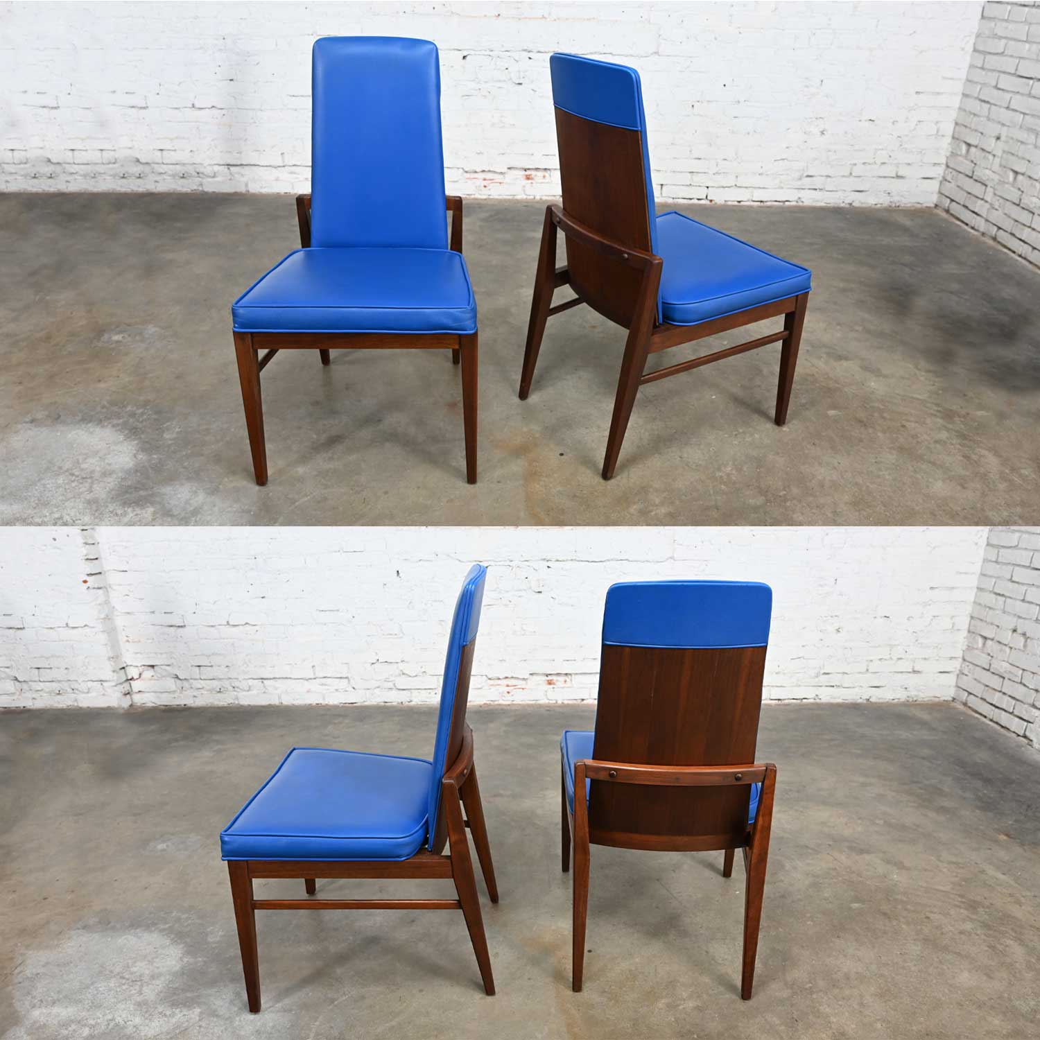 Vintage Mid Century Modern Foster McDavid Cobalt Blue Faux Leather Dining Chairs Set of 4