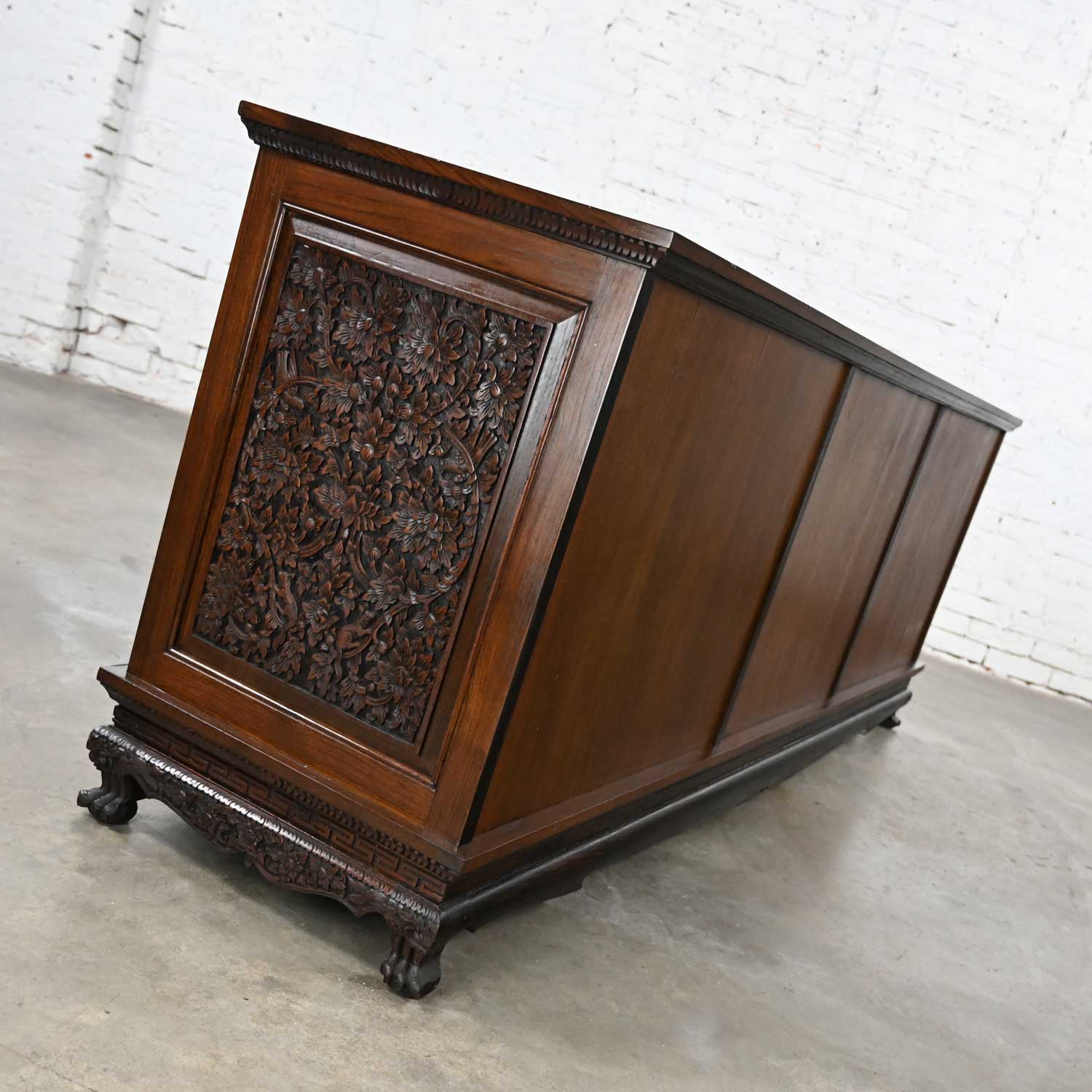 Vintage Chinoiserie Hand Carved Rosewood Credenza Buffet Cabinet from Bangkok Thailand