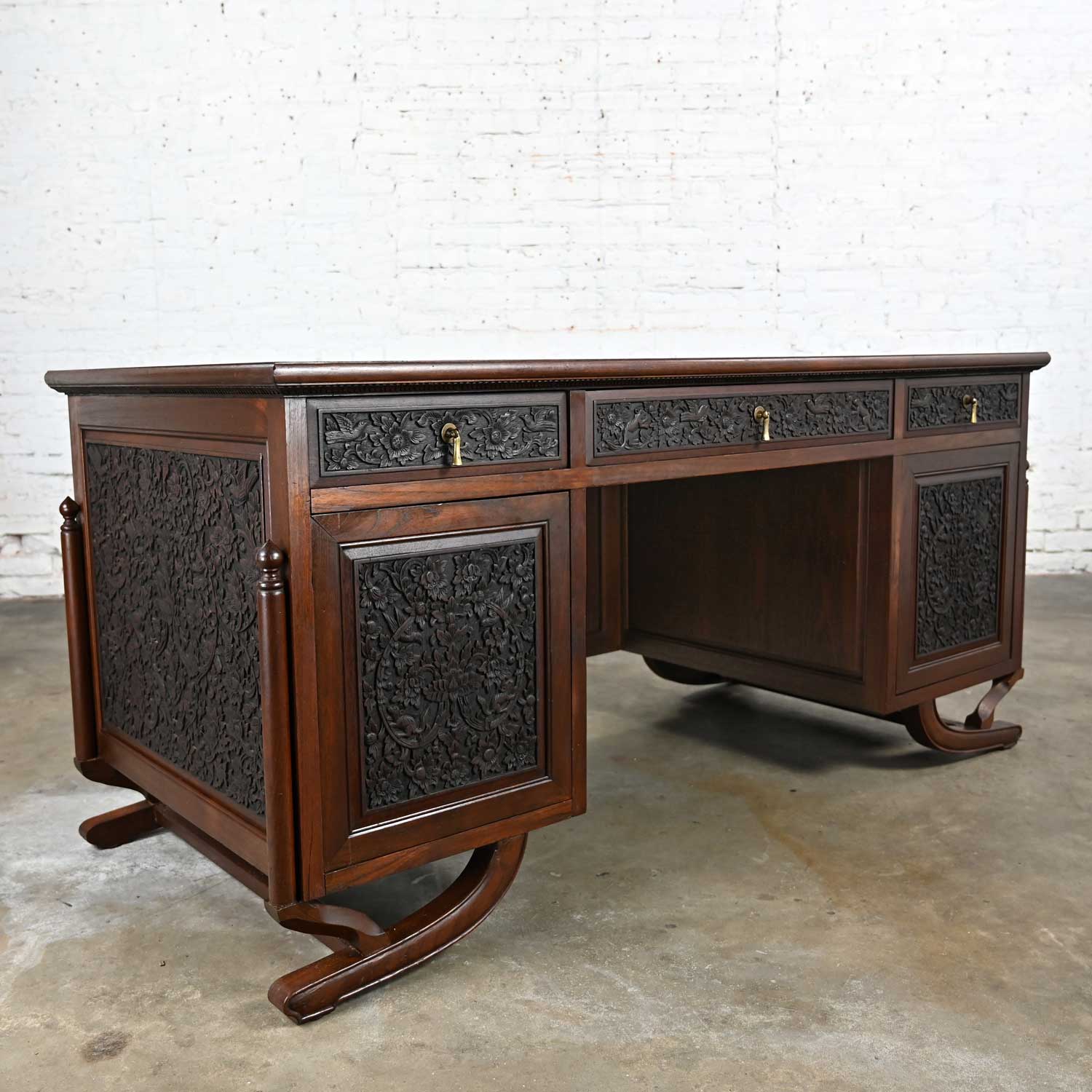Vintage Chinoiserie Hand Carved Rosewood Desk from Bangkok Thailand