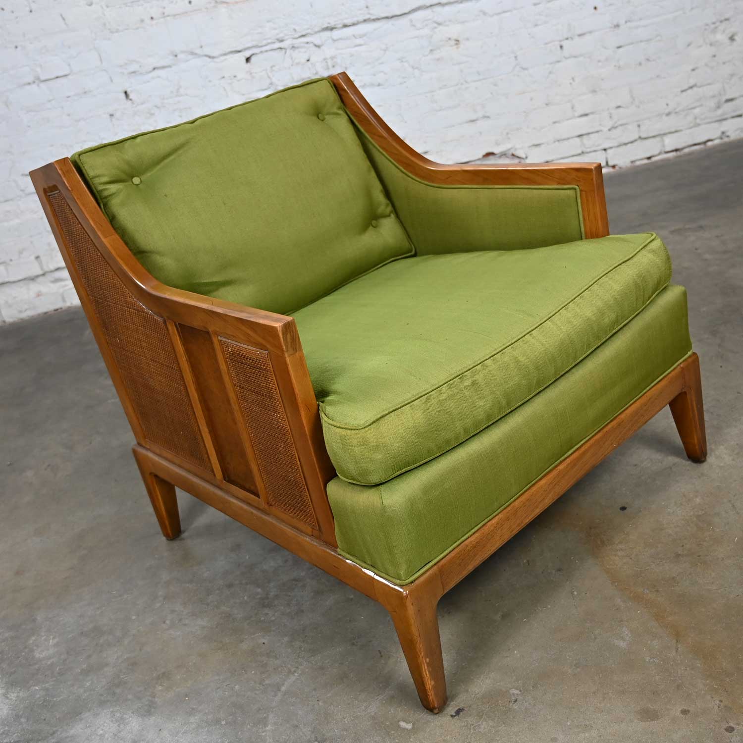 Vintage MCM Sears & Roebuck by Drexel Symphony Collection Green Upholstered & Cane Lounge Chair