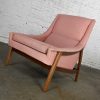 Vintage Mid Century Modern Walnut & Ash Frame & Pink Fabric Lounge Chair Style of Dux or Kroehler