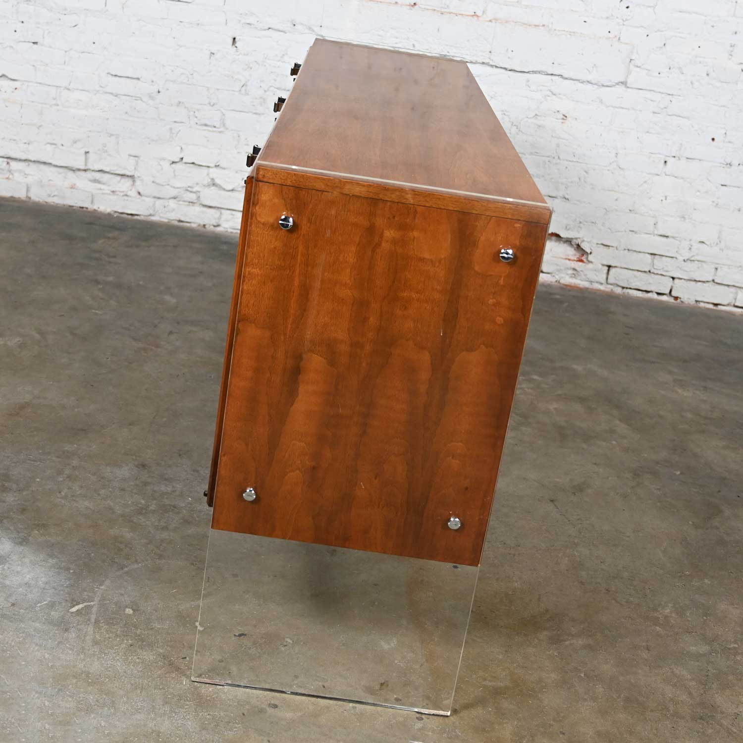 Vintage MCM to Modern Rosewood Buffet Credenza Lucite Legs & Chrome Accent Attributed to Bernhardt Flair