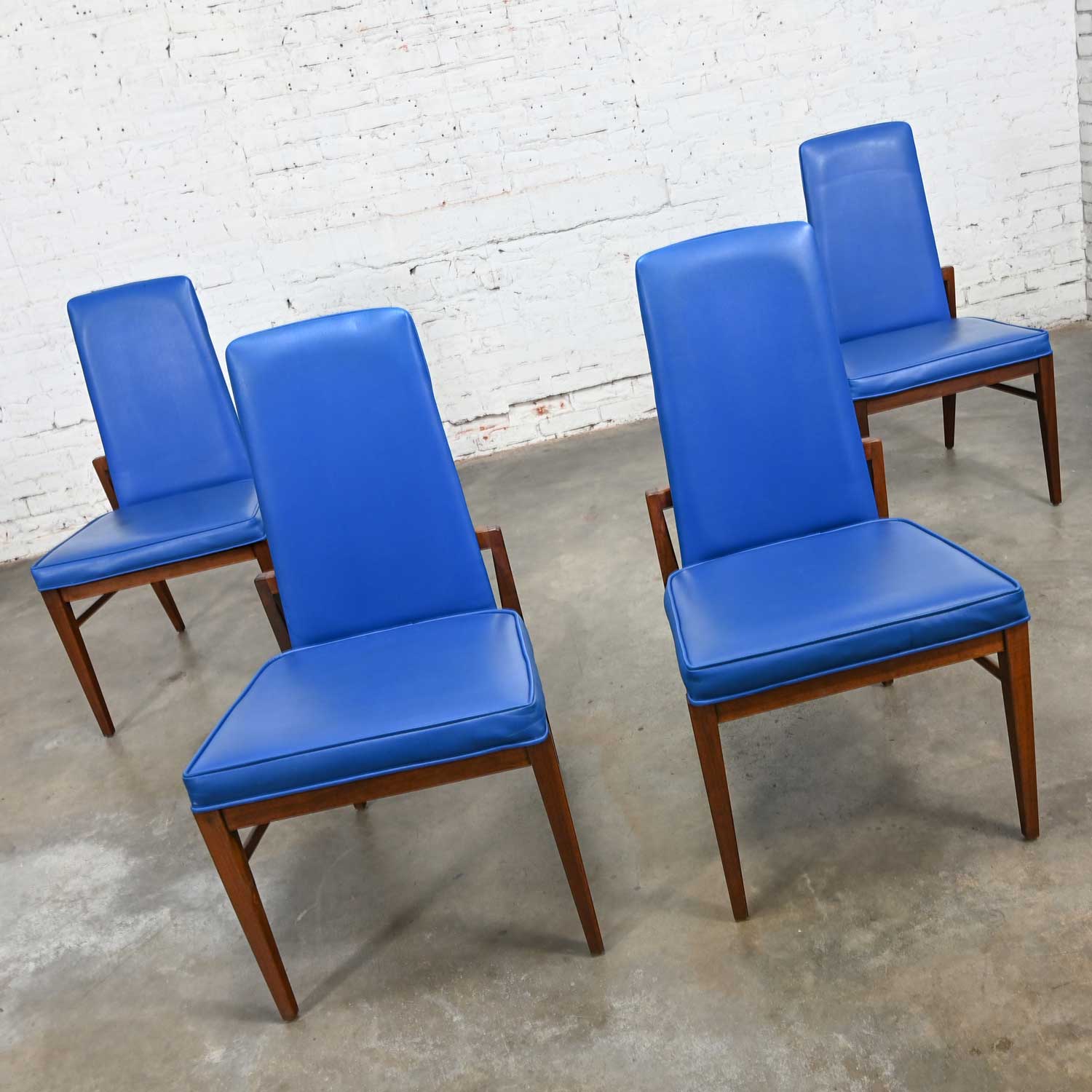 Vintage Mid Century Modern Foster McDavid Cobalt Blue Faux Leather Dining Chairs Set of 4